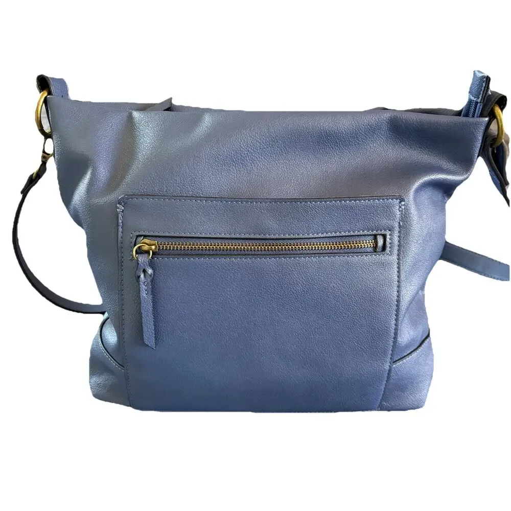 Style & Co Hudsonn Blue Hobo Bag Adjustable Strap Zipper Pockets Vegan Leather